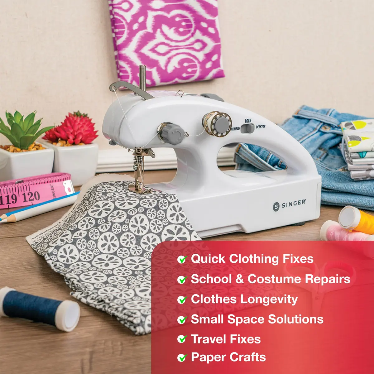 SINGER Stitch Quick+ Portable Cordless Mending Machine Bundle | Two-Thread Stitching, 39-Piece Accessory Kit - view 3