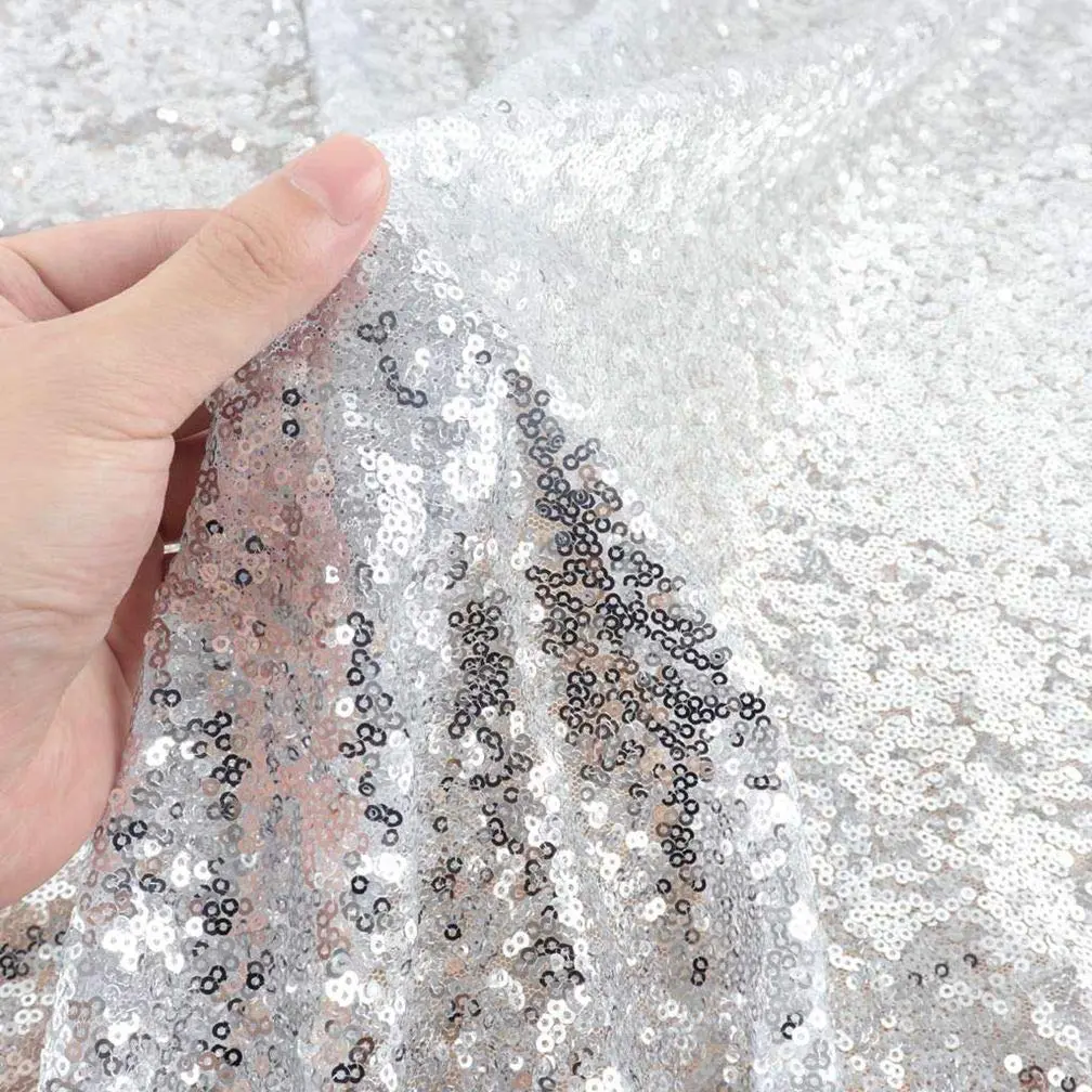 Partisout Sequin Fabric 3mm Glitter Fabrics 1 yard Silver | Sparkly Mermaid Dress Material - main product image