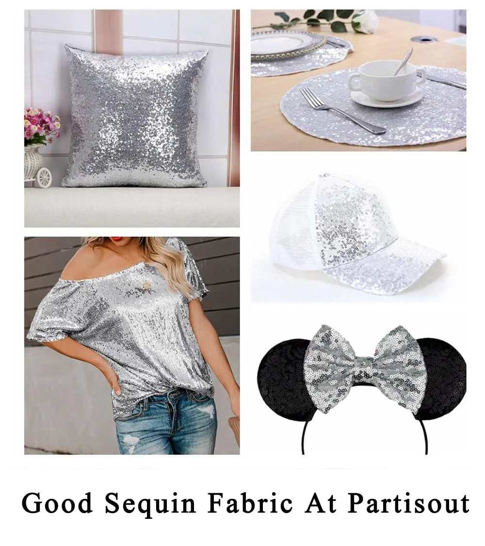 Partisout Sequin Fabric 3mm Glitter Fabrics 1 yard Silver | Sparkly Mermaid Dress Material - view 6