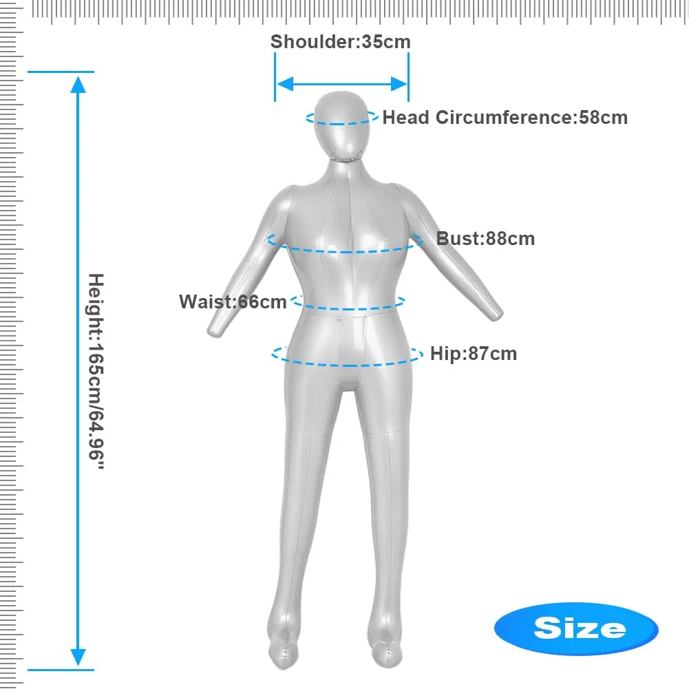 Three T Inflatable Female Full Body Mannequin 165cm (5.4ft) with Arms & Head | Lightweight & Portable Display Form - view 4