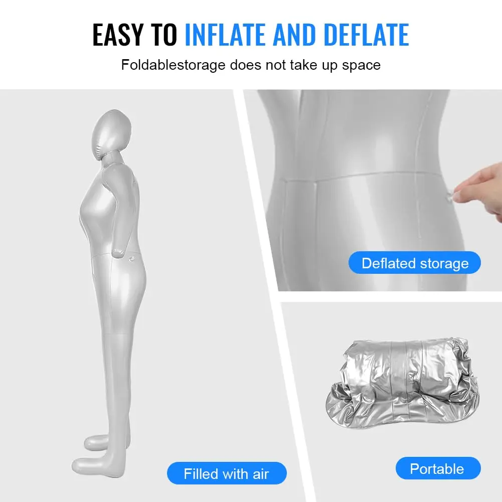 Three T Inflatable Female Full Body Mannequin 165cm (5.4ft) with Arms & Head | Lightweight & Portable Display Form - view 7