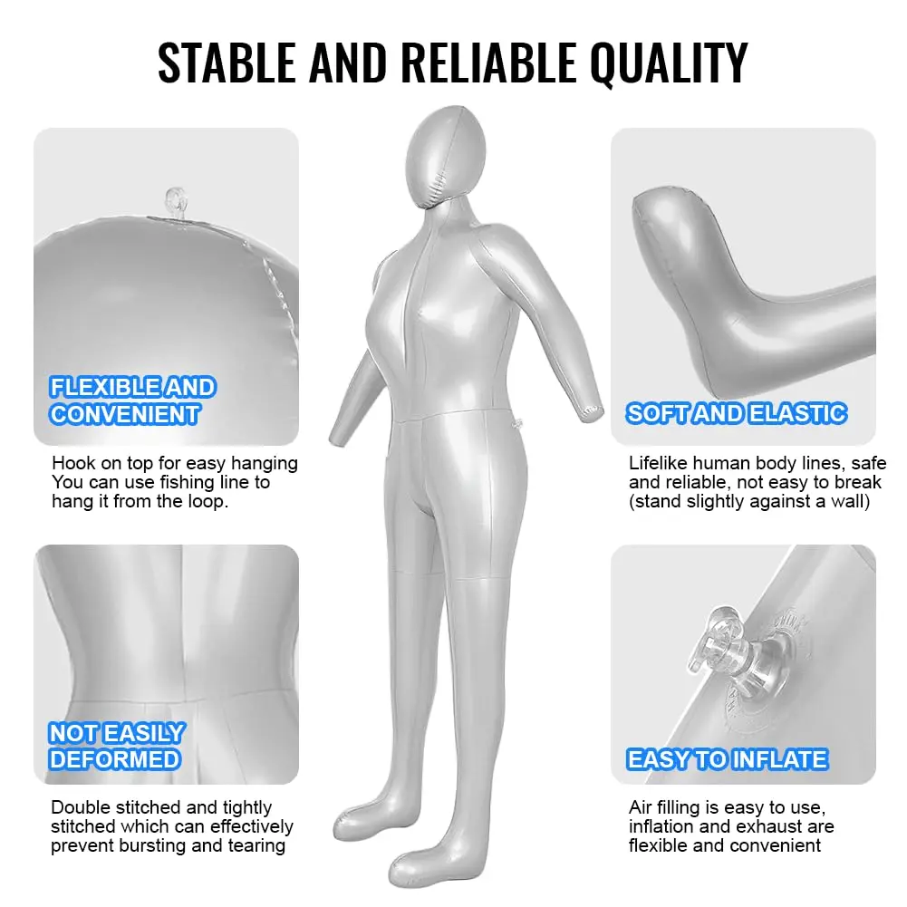 Three T Inflatable Female Full Body Mannequin 165cm (5.4ft) with Arms & Head | Lightweight & Portable Display Form - view 3