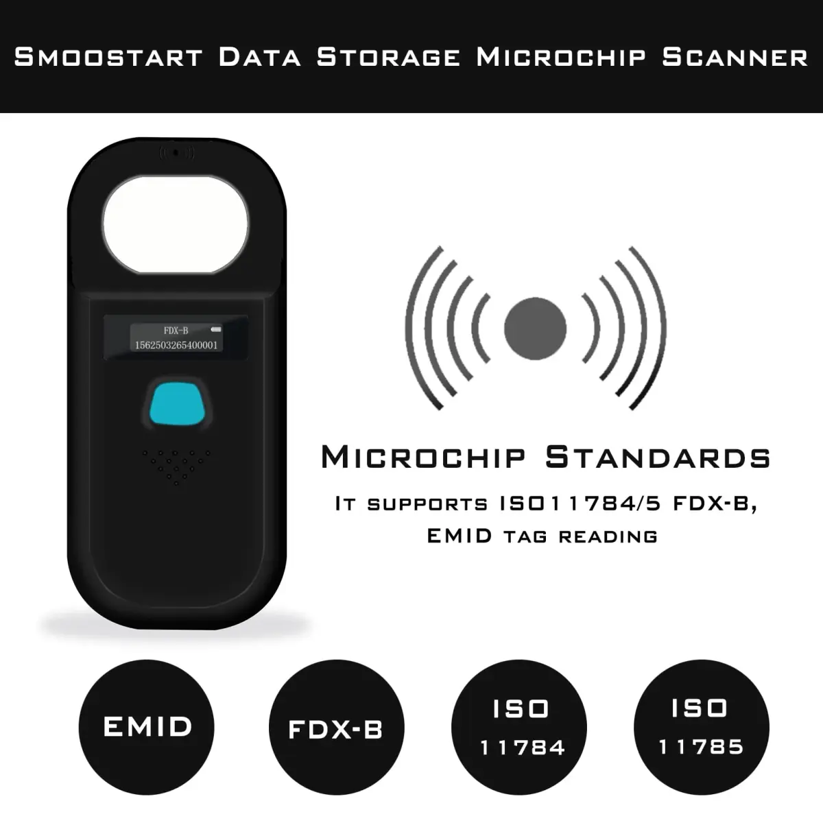 Smoostart Pet Microchip Scanner Black | ISO11784/ISO11785/FDX-B/ID64/EMID Reader with Data Storage & OLED Display - view 5