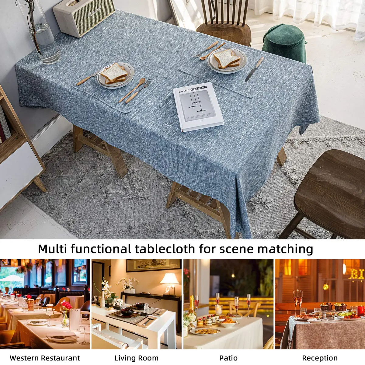 JSFLY Waterproof Linen Tablecloths Rectangle Dining 54"x70" | Durable Water-Resistant Fabric - view 7