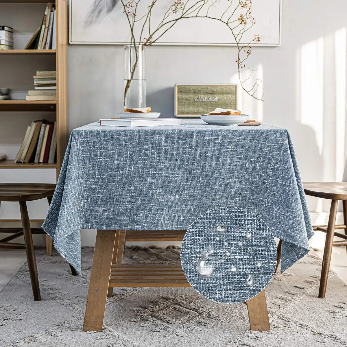 JSFLY Waterproof Linen Tablecloths Rectangle Dining 54"x70" | Durable Water-Resistant Fabric - view 2