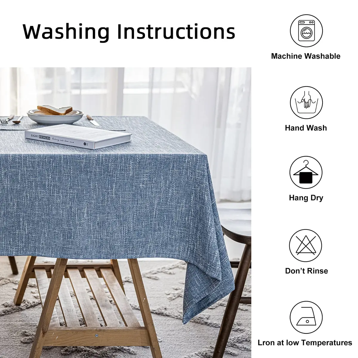JSFLY Waterproof Linen Tablecloths Rectangle Dining 54"x70" | Durable Water-Resistant Fabric - view 3