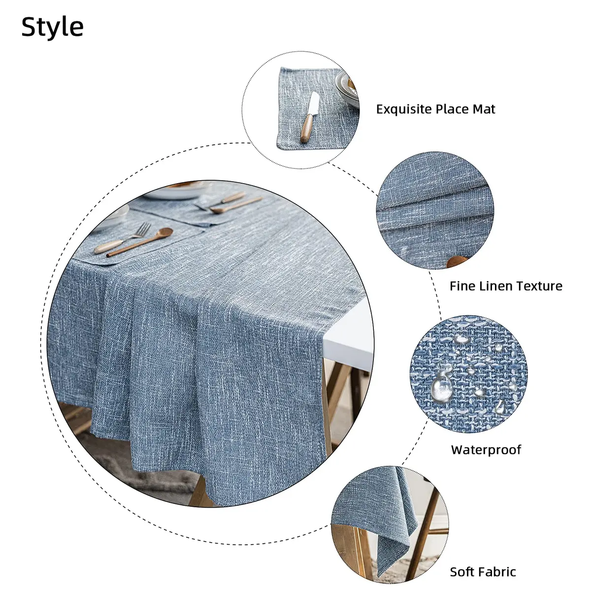 JSFLY Waterproof Linen Tablecloths Rectangle Dining 54"x70" | Durable Water-Resistant Fabric - view 4
