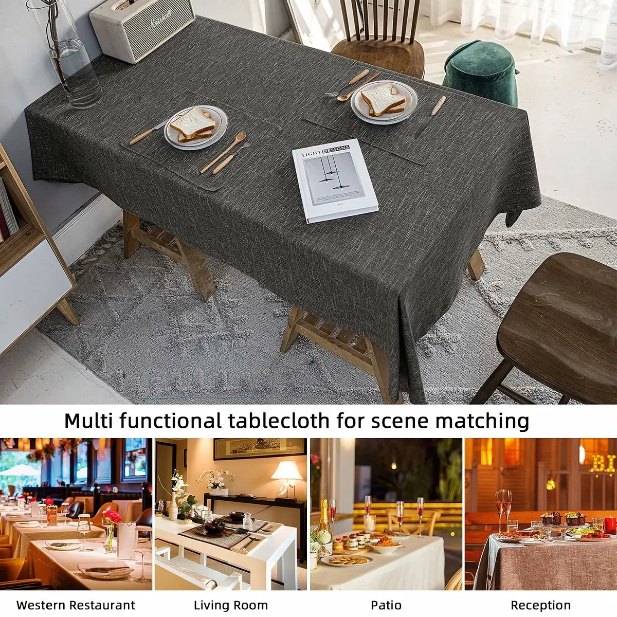 JSFLY Waterproof Linen Tablecloths Rectangle Dining 54"x120" | Waterproof & Easy Care - view 7