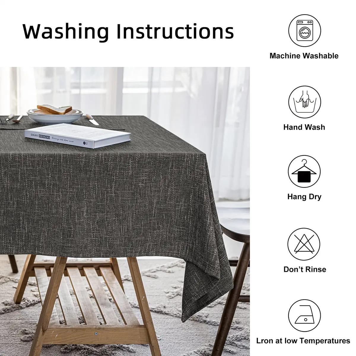 JSFLY Waterproof Linen Tablecloths Rectangle Dining 54"x120" | Waterproof & Easy Care - view 3