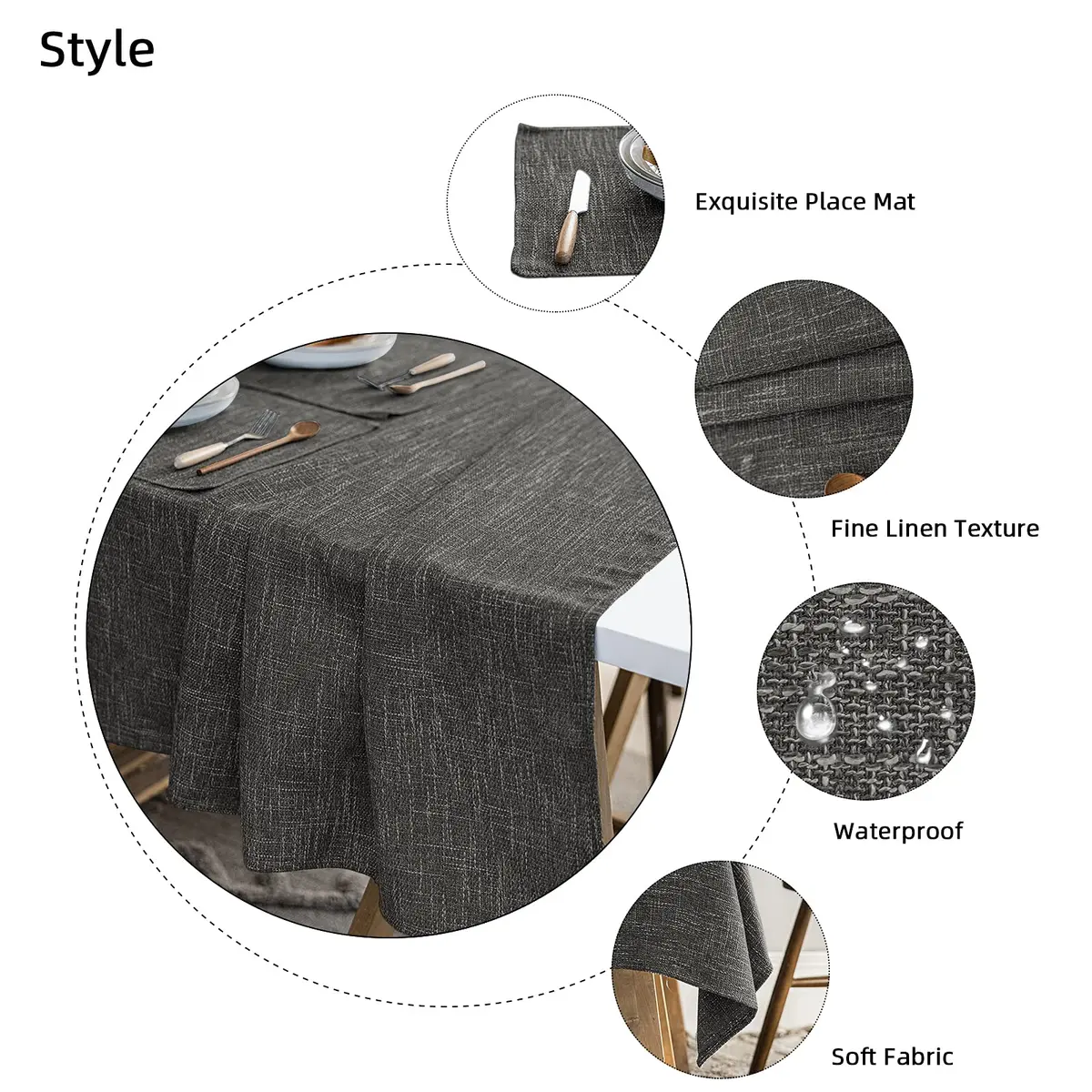 JSFLY Waterproof Linen Tablecloths Rectangle Dining 54"x120" | Waterproof & Easy Care - view 4