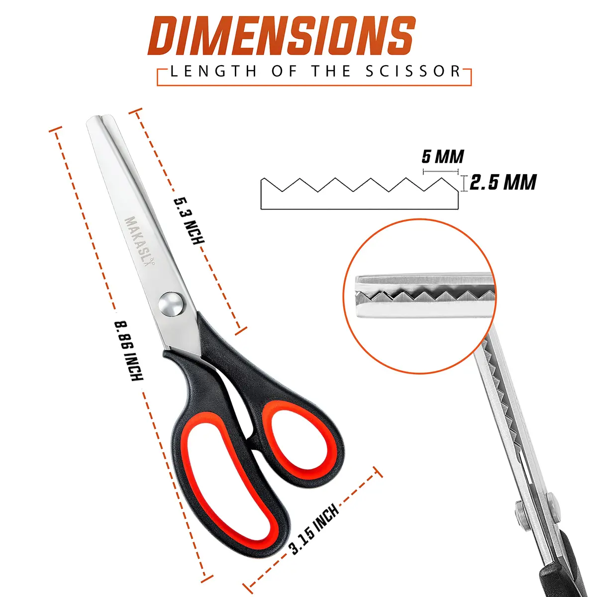 Makasla Pinking Shears - Fabric Craft Scissors with Zigzag Blade, 8.86 in | Precise, ergonomic, professional sewing shear for fabric, leather, paper - view 5