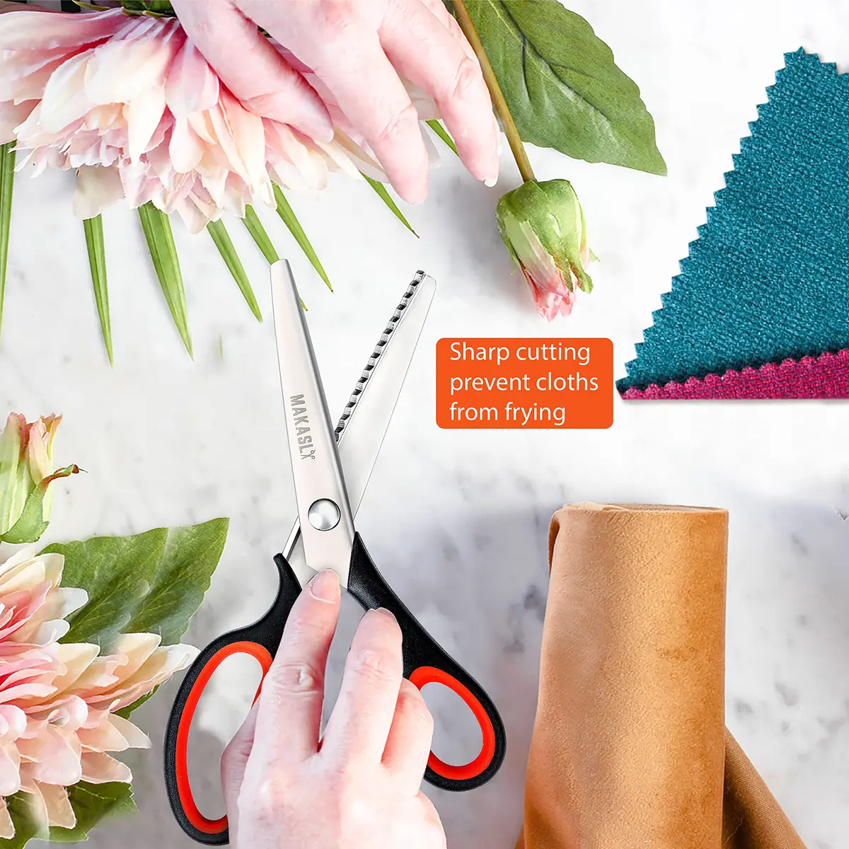 Makasla Pinking Shears - Fabric Craft Scissors with Zigzag Blade, 8.86 in | Precise, ergonomic, professional sewing shear for fabric, leather, paper - view 6
