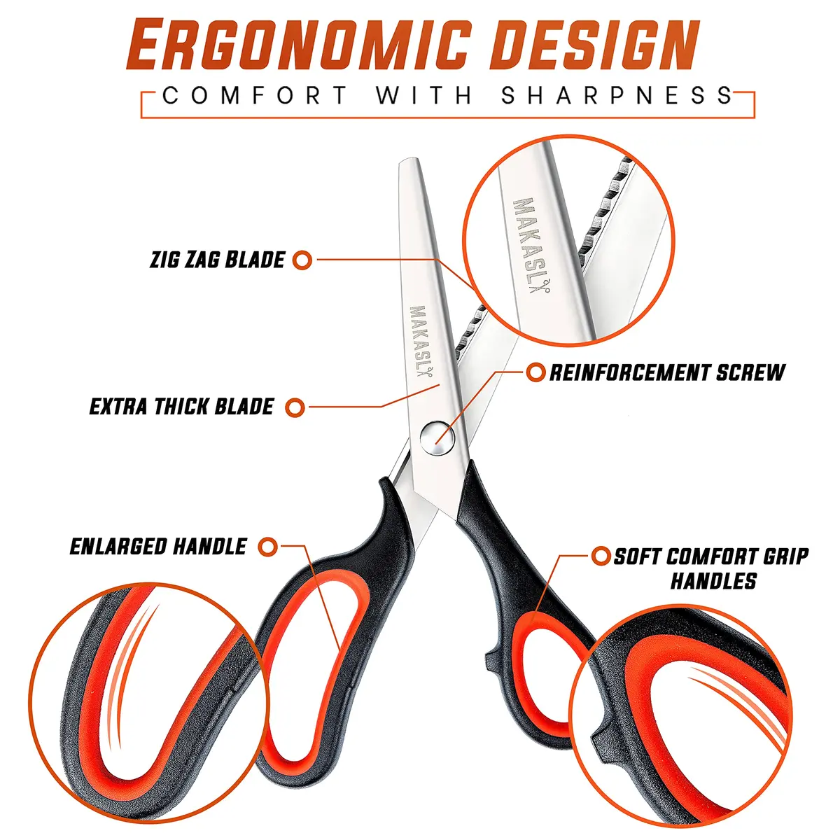Makasla Pinking Shears - Fabric Craft Scissors with Zigzag Blade, 8.86 in | Precise, ergonomic, professional sewing shear for fabric, leather, paper - view 2
