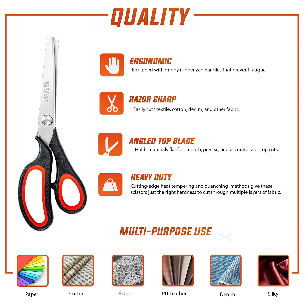 Makasla Pinking Shears - Fabric Craft Scissors with Zigzag Blade, 8.86 in | Precise, ergonomic, professional sewing shear for fabric, leather, paper - view 3
