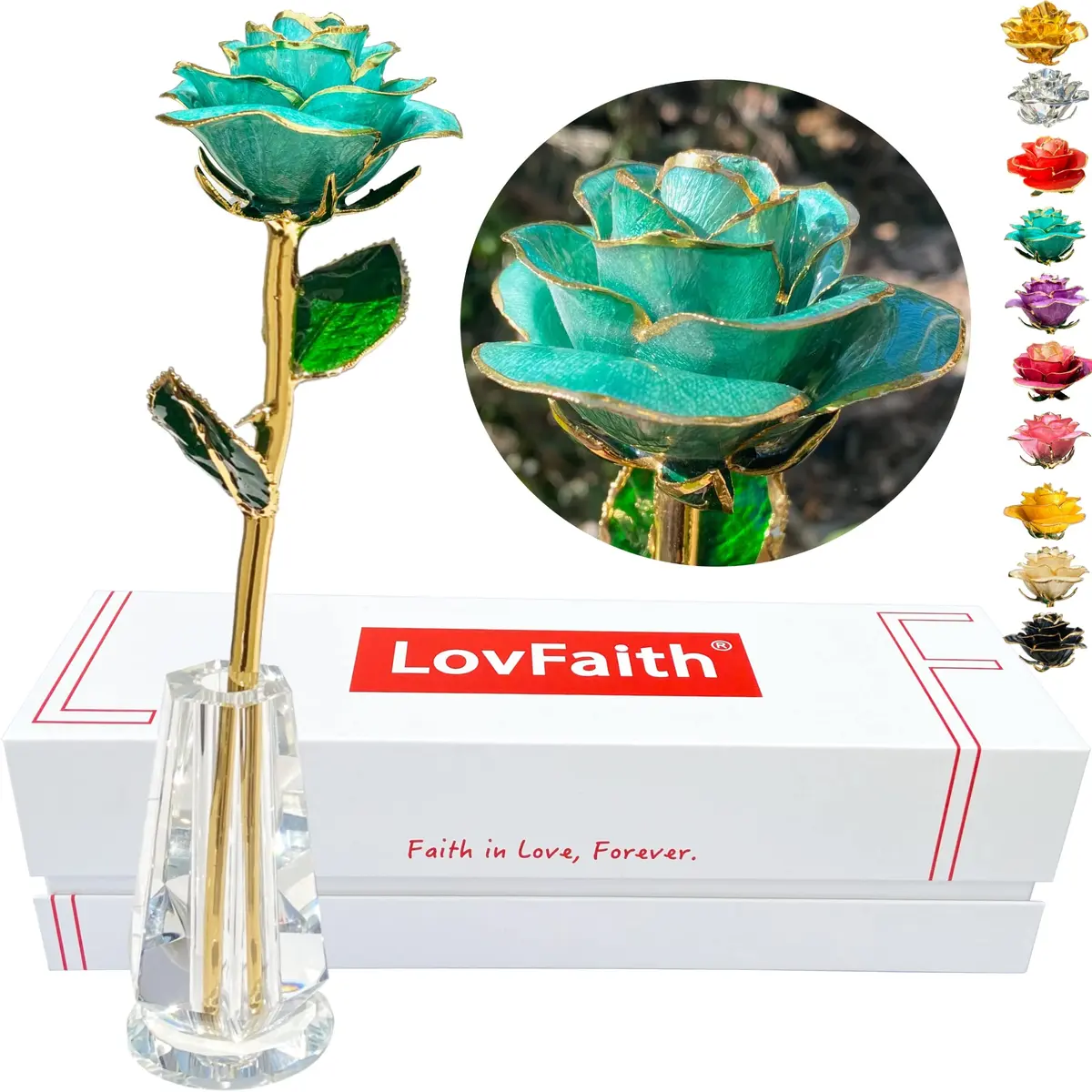 LovFaith 24K Gold Dipped Rose with Crystal Vase | Real Rose Preserved in Gold, Elegant Gift for Her - main product image