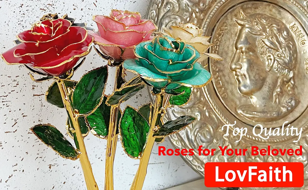 LovFaith 24K Gold Dipped Rose with Crystal Vase | Real Rose Preserved in Gold, Elegant Gift for Her - view 7