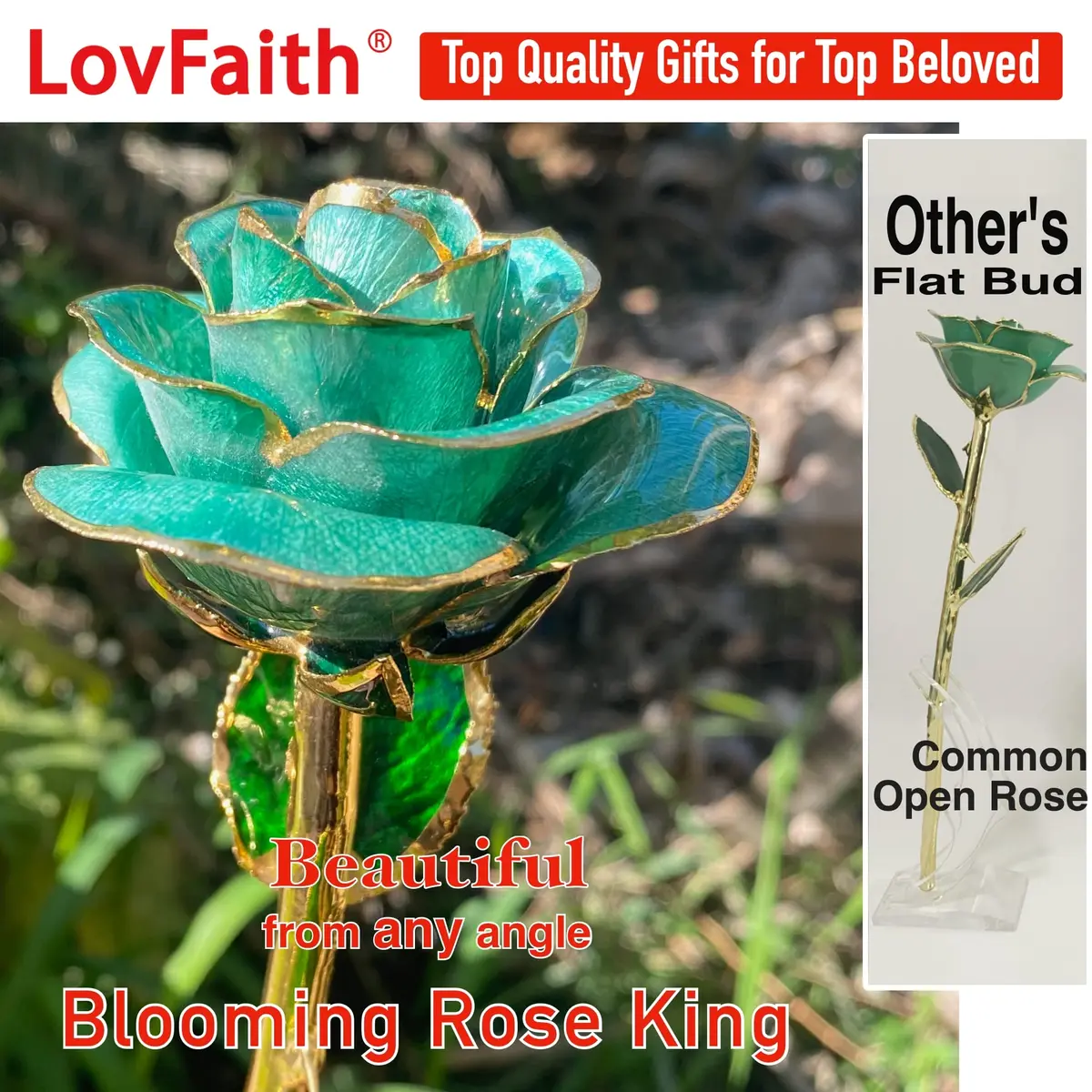 LovFaith 24K Gold Dipped Rose with Crystal Vase | Real Rose Preserved in Gold, Elegant Gift for Her - view 3