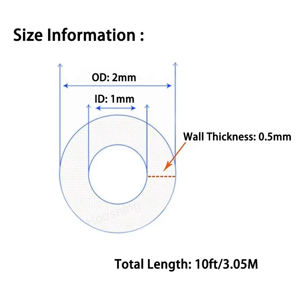 Hooshing Silicone Tubing 1mm ID x 2mm OD x 10 Ft (3.05m) | Food Grade Flexible Rubber Hose for Air Lines & Fluid Transfer - view 2