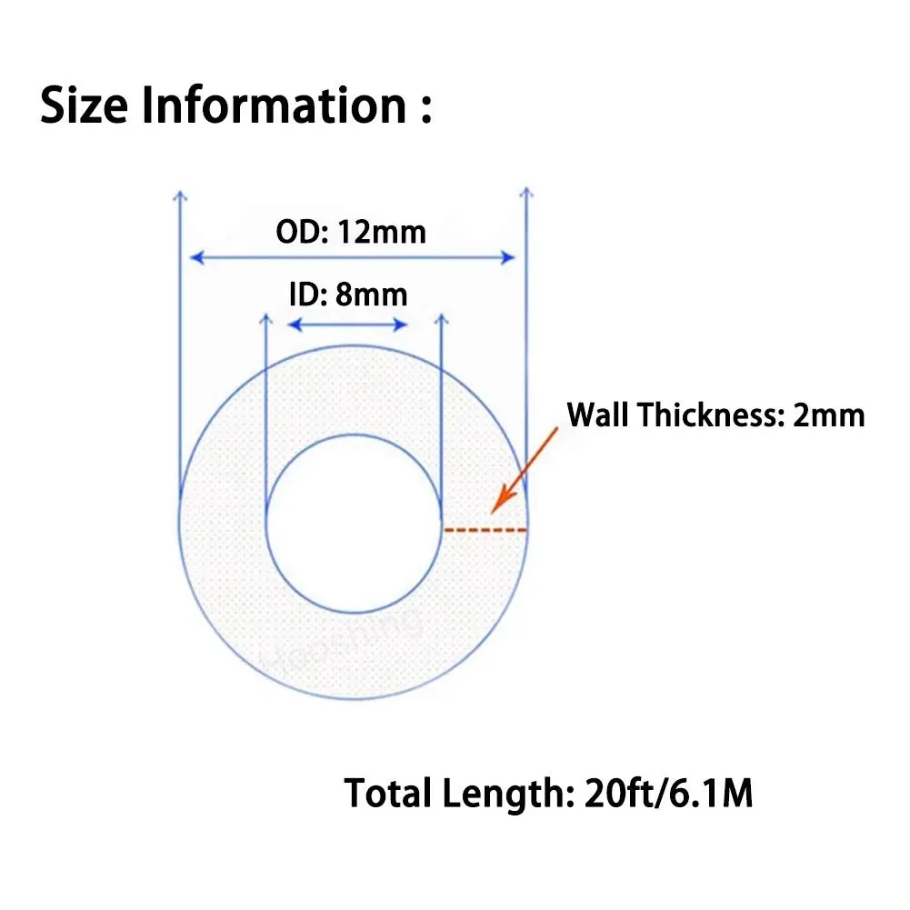 Hooshing Silicone Tubing 8mm ID x 12mm OD 6.1m (20 Ft) Food Grade Clear | Flexible Industrial & Beverage Hose - view 2
