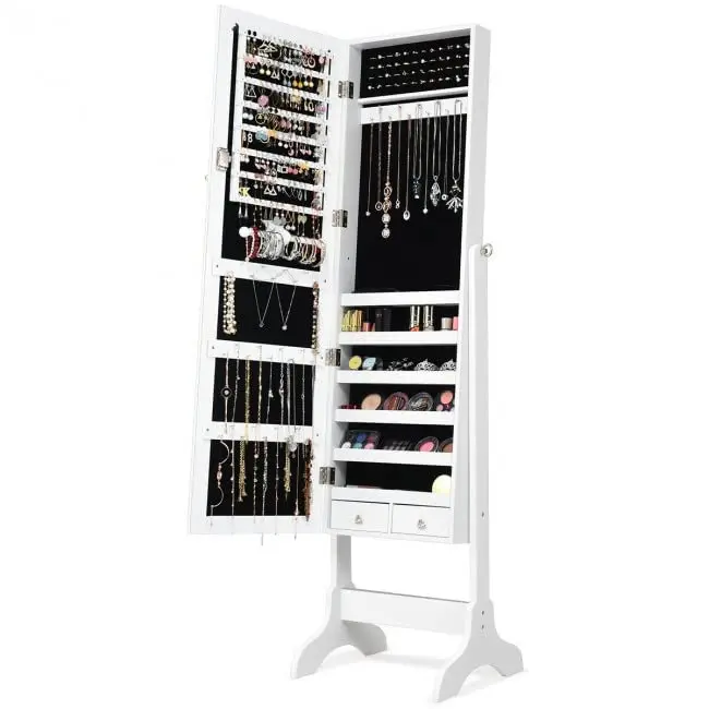WATERJOY Jewelry Organizer with Full Body Standing Mirror 10.5'' x 43.5" | Lockable, Large Storage for Jewelry & Accessories - main product image