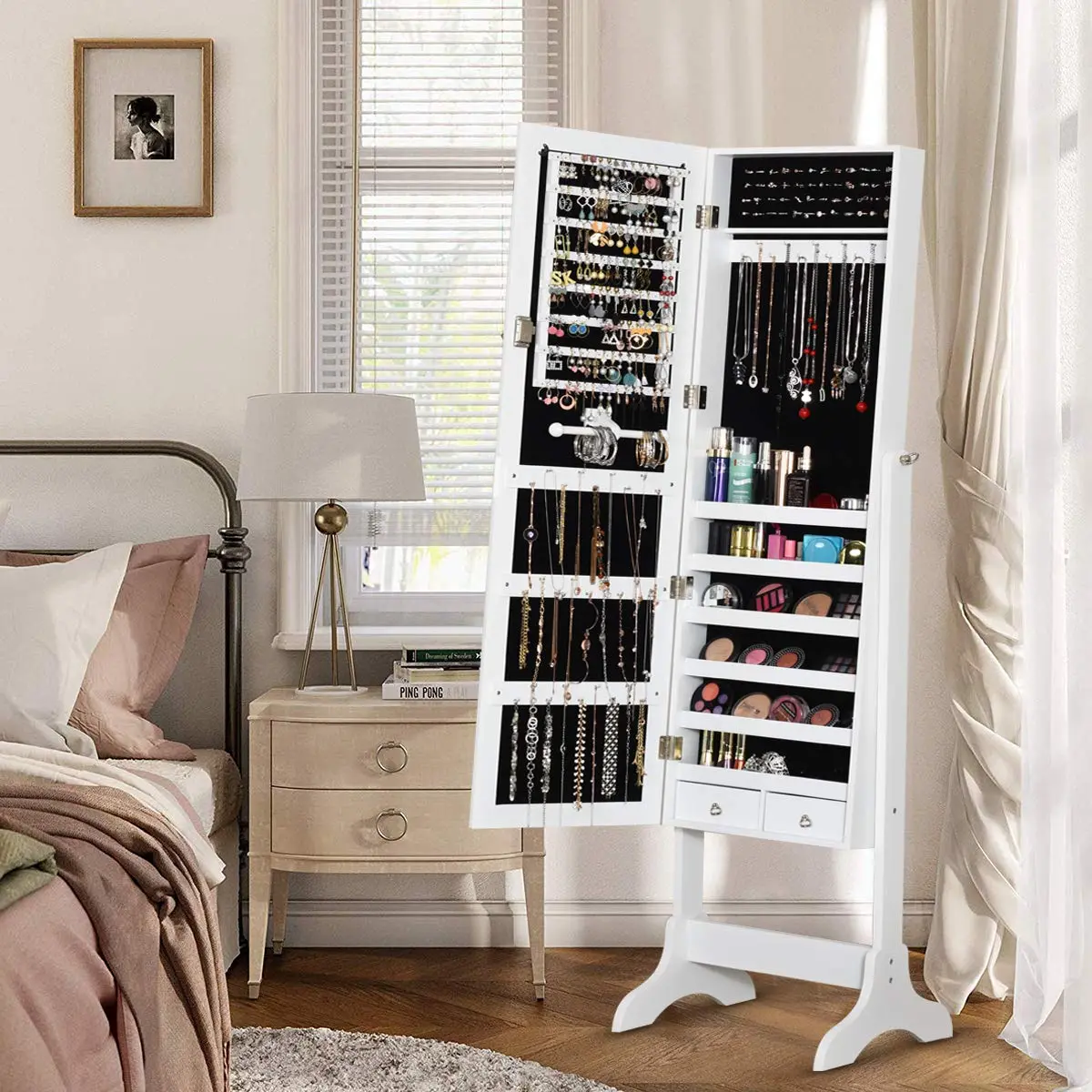 WATERJOY Jewelry Organizer with Full Body Standing Mirror 10.5'' x 43.5" | Lockable, Large Storage for Jewelry & Accessories - view 8