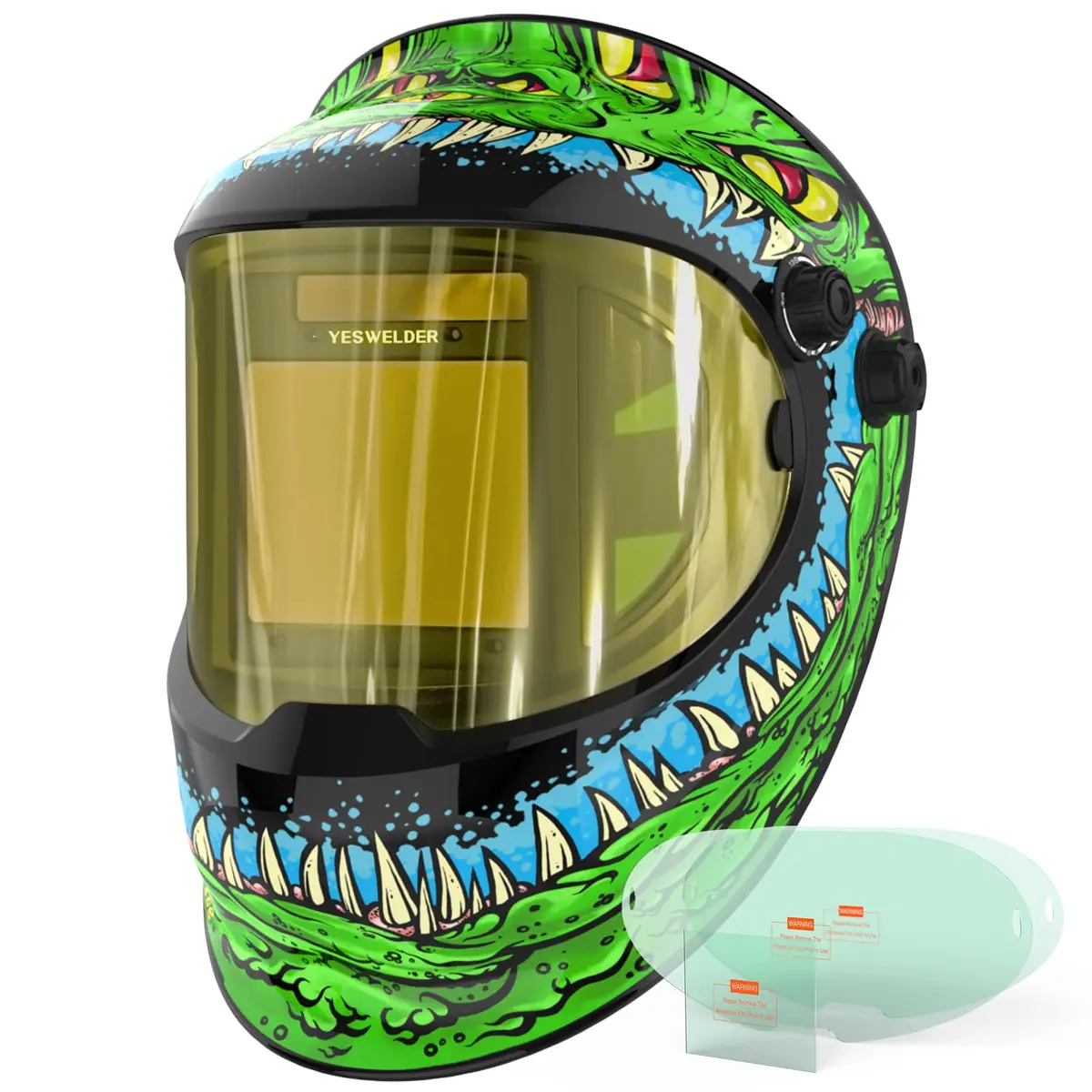 YESWELDER Auto Darkening Welding Helmet with SIDE VIEW, 180° Panoramic View, 1/1/1/1 True Color Solar Powered Welder Hood, Wide Shade 3/5-9/9-13 - main product image