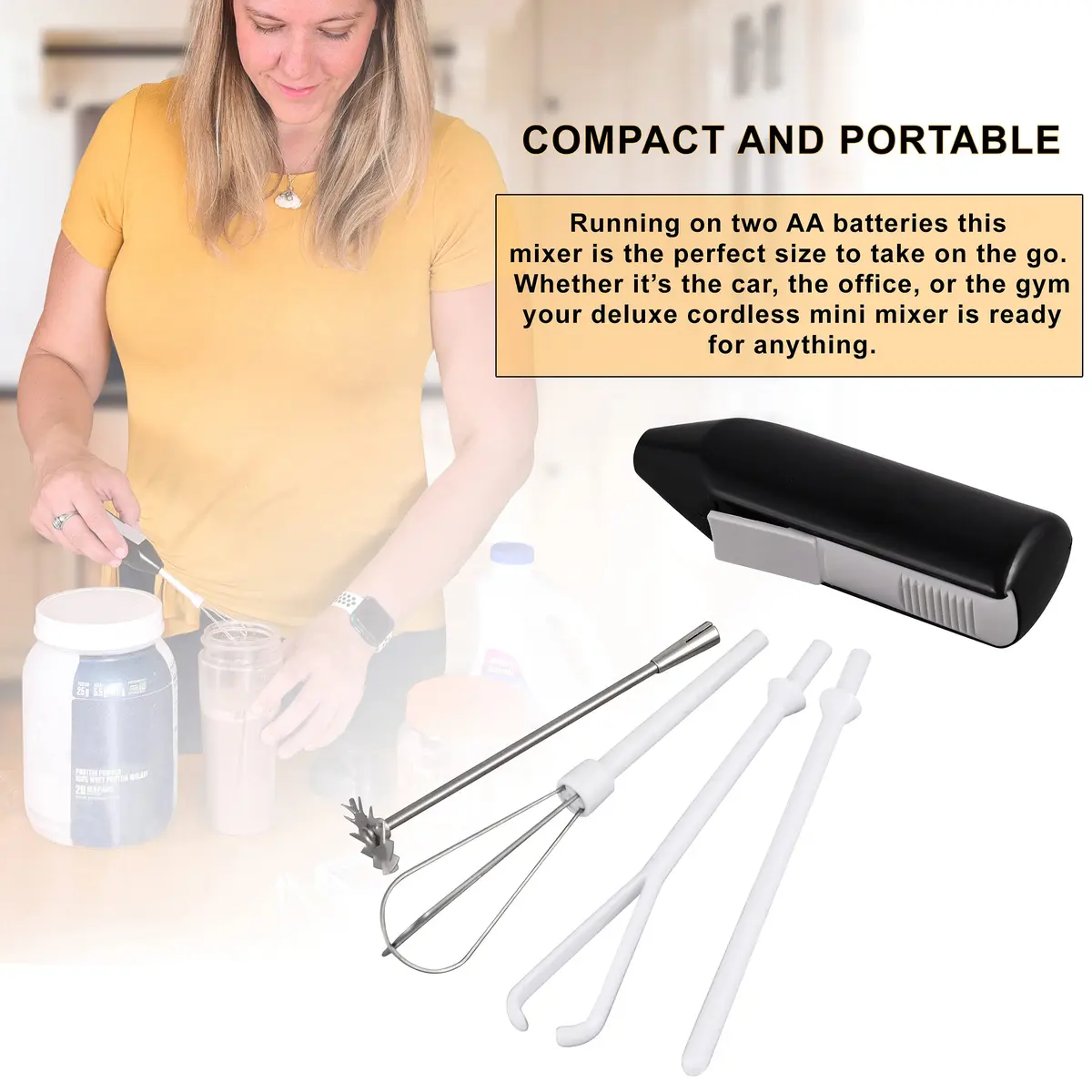 Norpro 2273C Mini Mixer Black 10cm (4in) | Portable Cordless Handheld Blender for Travel & Small Batches - view 6