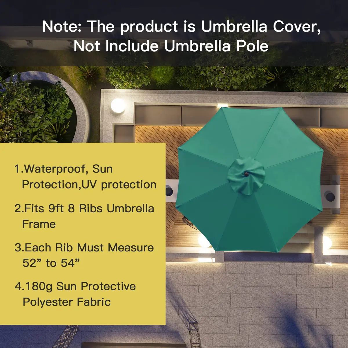 Sunnyglade 9ft Patio Umbrella Replacement Canopy for 8 Ribs Dark Green | Universal Wind Vent & Sun-Protective Polyester - view 4