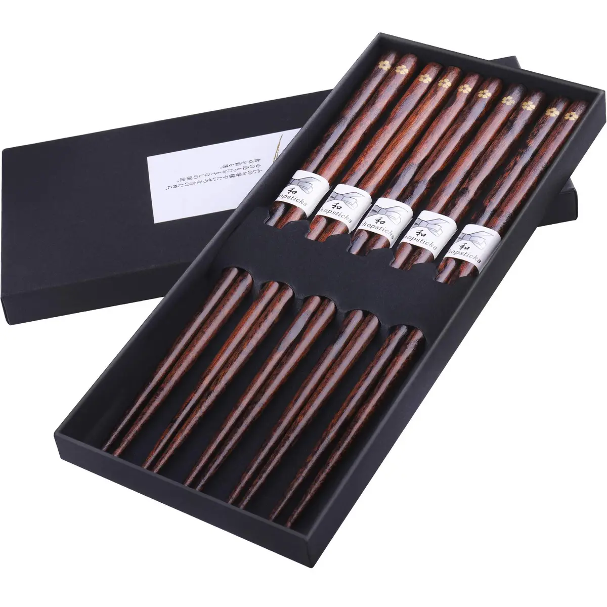 GLAMFIELDS Natural Wooden Japanese Chopsticks 22.5 cm (8.8 Inch) 5 Pairs | Lightweight Hand-Carved Gift Set - main product image