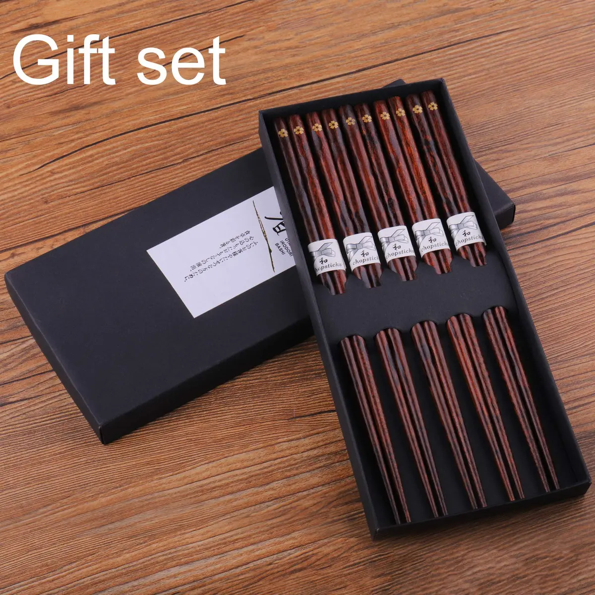 GLAMFIELDS Natural Wooden Japanese Chopsticks 22.5 cm (8.8 Inch) 5 Pairs | Lightweight Hand-Carved Gift Set - view 7