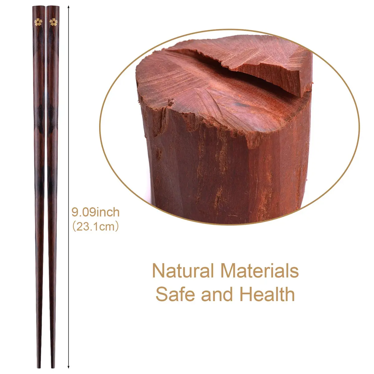 GLAMFIELDS Natural Wooden Japanese Chopsticks 22.5 cm (8.8 Inch) 5 Pairs | Lightweight Hand-Carved Gift Set - view 3