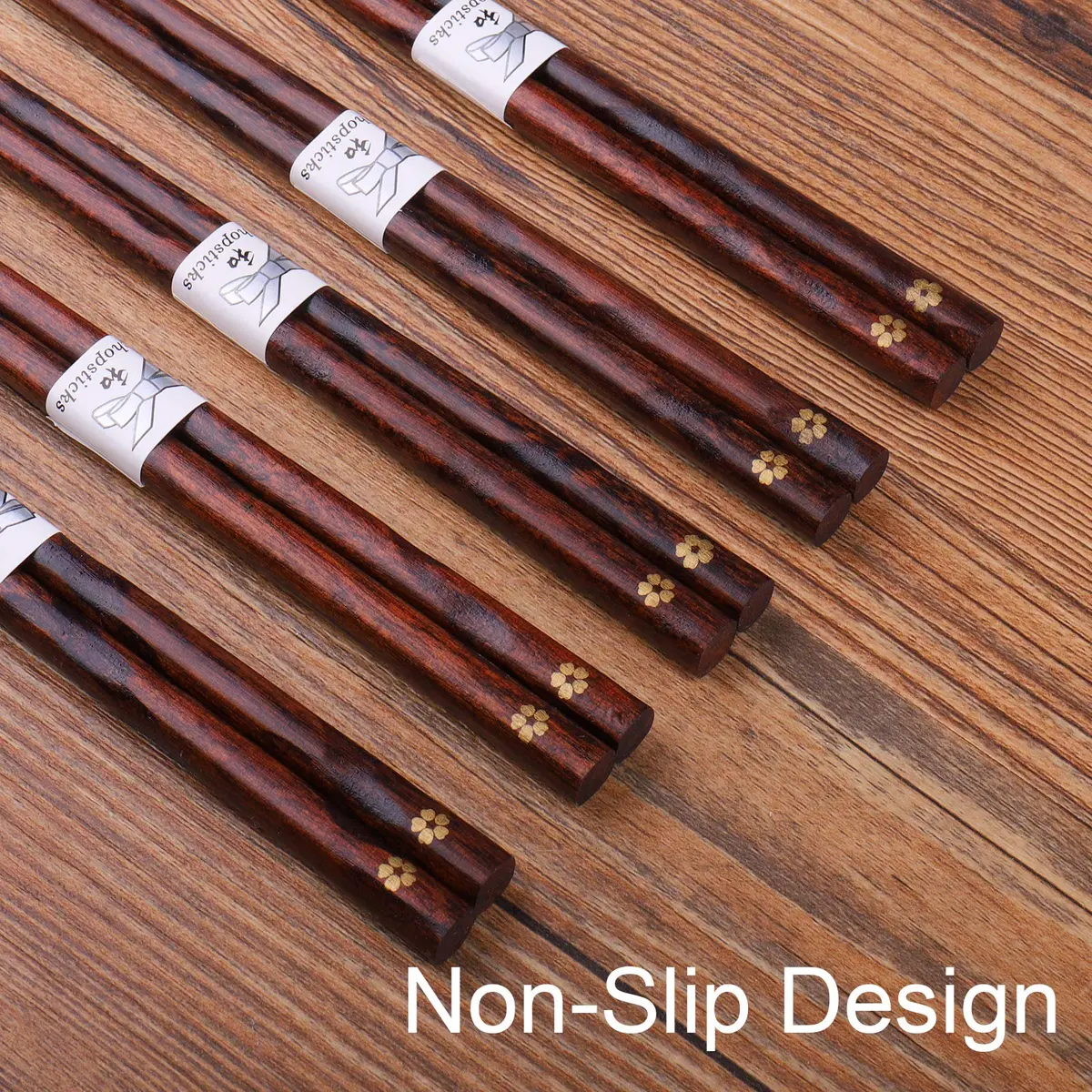 GLAMFIELDS Natural Wooden Japanese Chopsticks 22.5 cm (8.8 Inch) 5 Pairs | Lightweight Hand-Carved Gift Set - view 4
