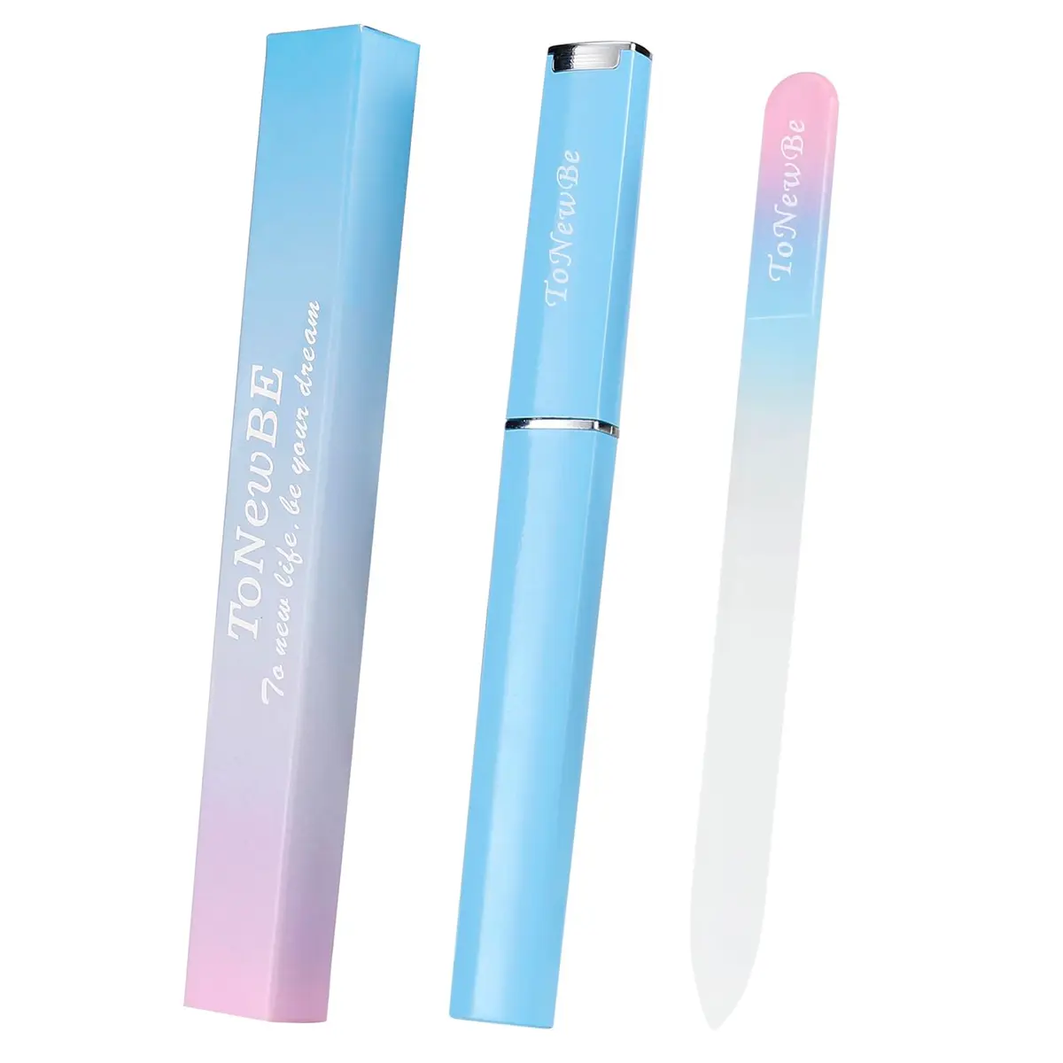 ToNewBe Glass Nail File with Case, Czech File, Double-Sided Etched Nail File 15.6cm (5.9in) | Professional Nail Shaping Tool - main product image