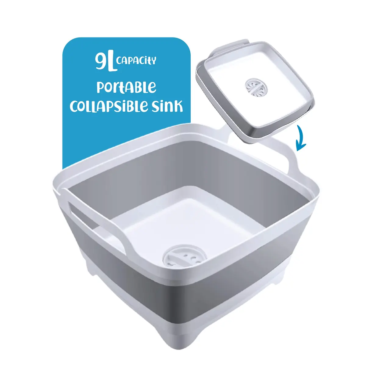 Home Spirit Collapsible Sink – 9L Portable Wash Basin Tub with Handle, Plug & Strainer – For Dishes, Fruits, Veggies, Laundry & Beverages | Multipurpose Kitchen Utility - view 7