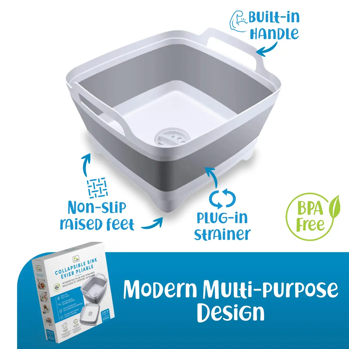 Home Spirit Collapsible Sink – 9L Portable Wash Basin Tub with Handle, Plug & Strainer – For Dishes, Fruits, Veggies, Laundry & Beverages | Multipurpose Kitchen Utility - view 2