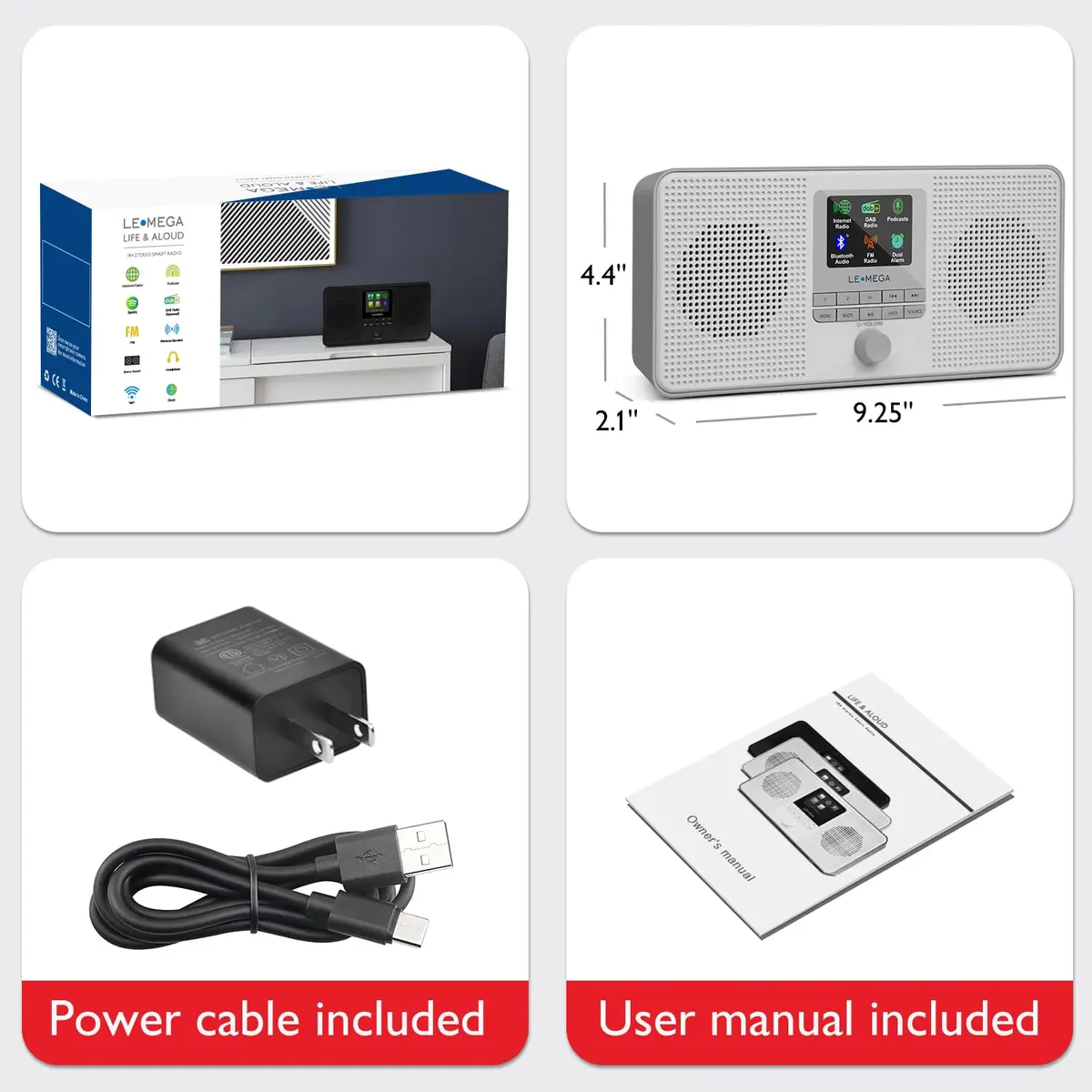 LEMEGA IR4S Internet Radio, Podcasts, Spotify, Bluetooth, FM Stereo, Gray | 23.4cm (9.2in) Length - view 7