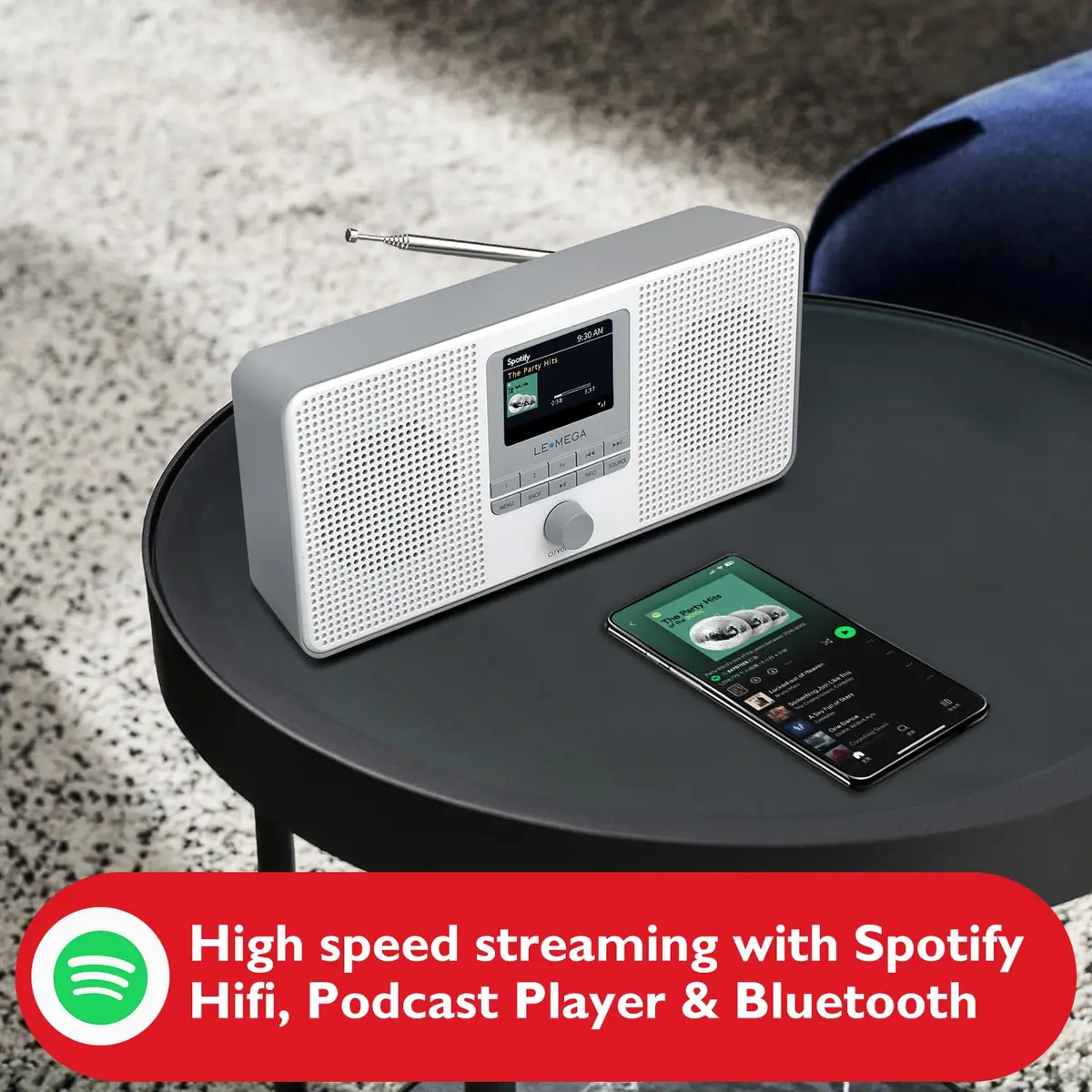 LEMEGA IR4S Internet Radio, Podcasts, Spotify, Bluetooth, FM Stereo, Gray | 23.4cm (9.2in) Length - view 2