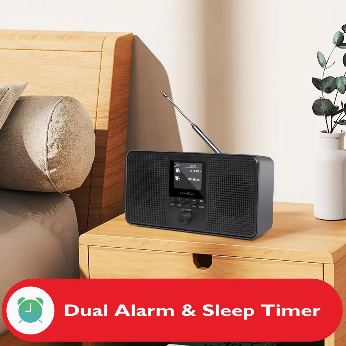 LEMEGA IR4S Stereo WiFi Internet Radio,FM Digital Radio, Spotify Connect, Bluetooth Speaker, Dual Alarms Clock, 40 Presets, Headphone-Output, Batteries or Mains Powered – Black Finish - view 3