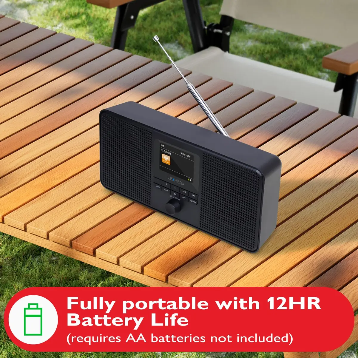 LEMEGA IR4S Stereo WiFi Internet Radio,FM Digital Radio, Spotify Connect, Bluetooth Speaker, Dual Alarms Clock, 40 Presets, Headphone-Output, Batteries or Mains Powered – Black Finish - view 4