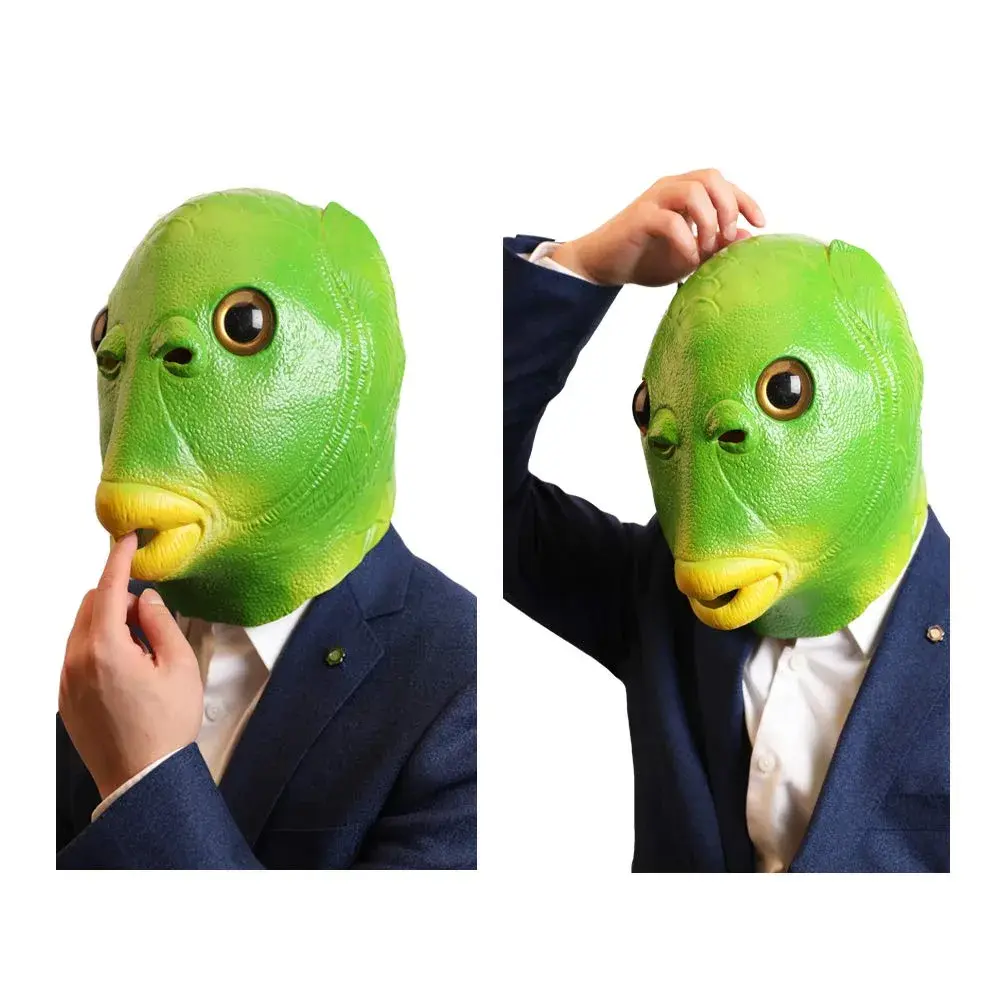 AQKILO Green Fish Mask for Adults, Natural Latex Sea Creature Full Head Mask | Vivid Sea Creature Profile - view 2