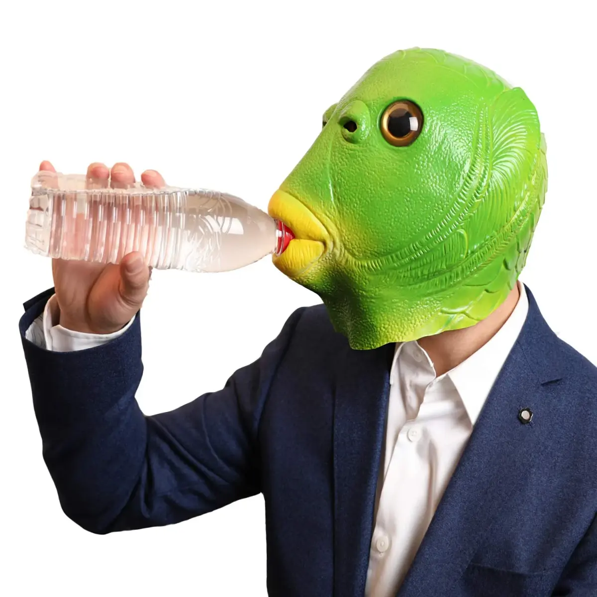 AQKILO Green Fish Mask for Adults, Natural Latex Sea Creature Full Head Mask | Vivid Sea Creature Profile - view 3