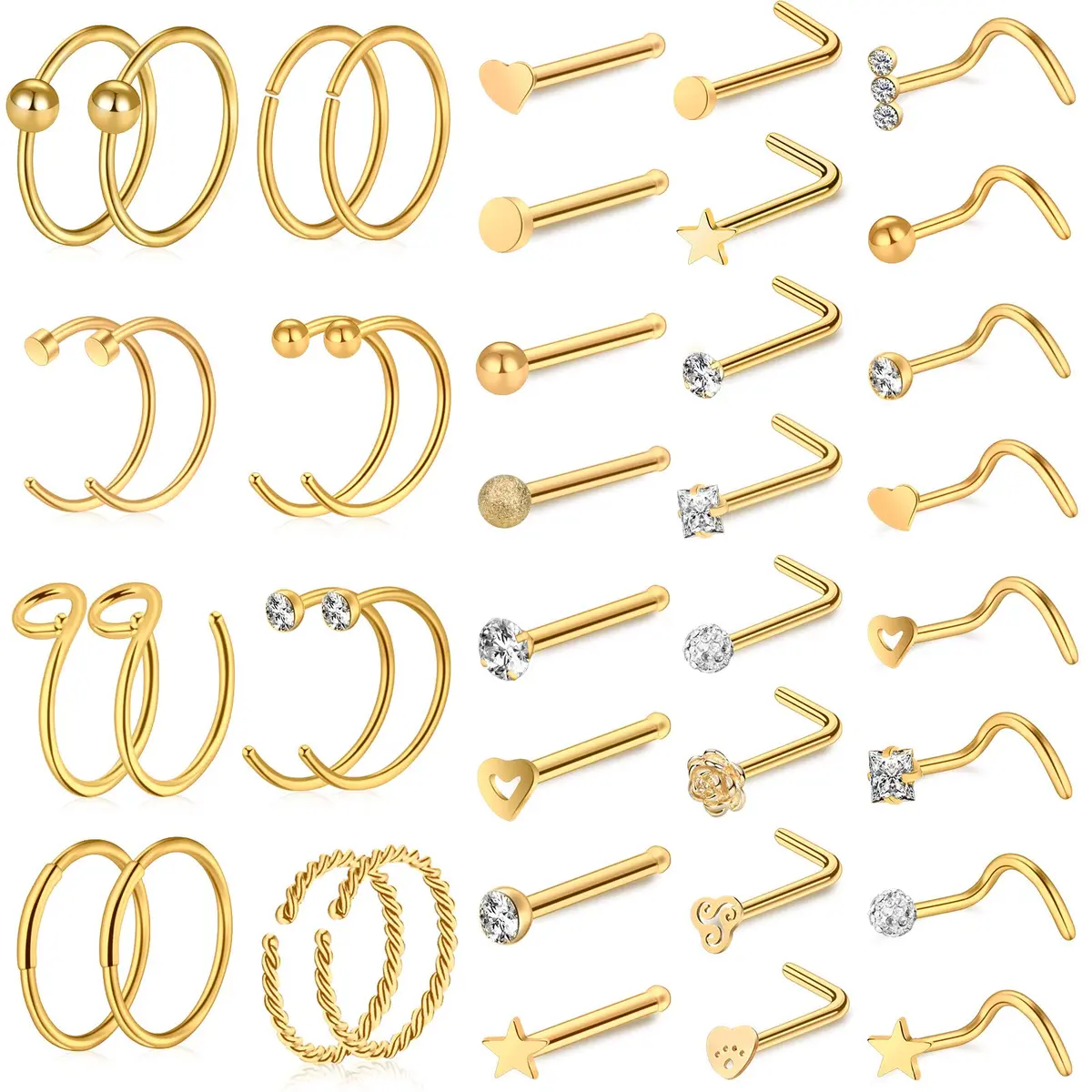 ONESING Nose Piercing Jewelry Set 40 pcs 20G | Hypoallergenic Surgical Steel for Men Women - main product image