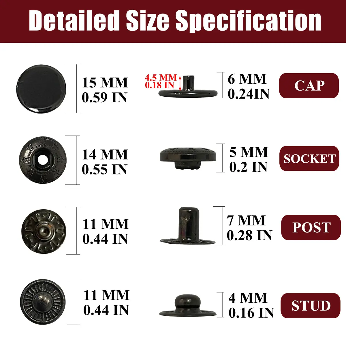 Raydodo Snap Fasteners Kit with Tools, 15mm Metal Press Studs for Clothing & Crafts, Black - view 2