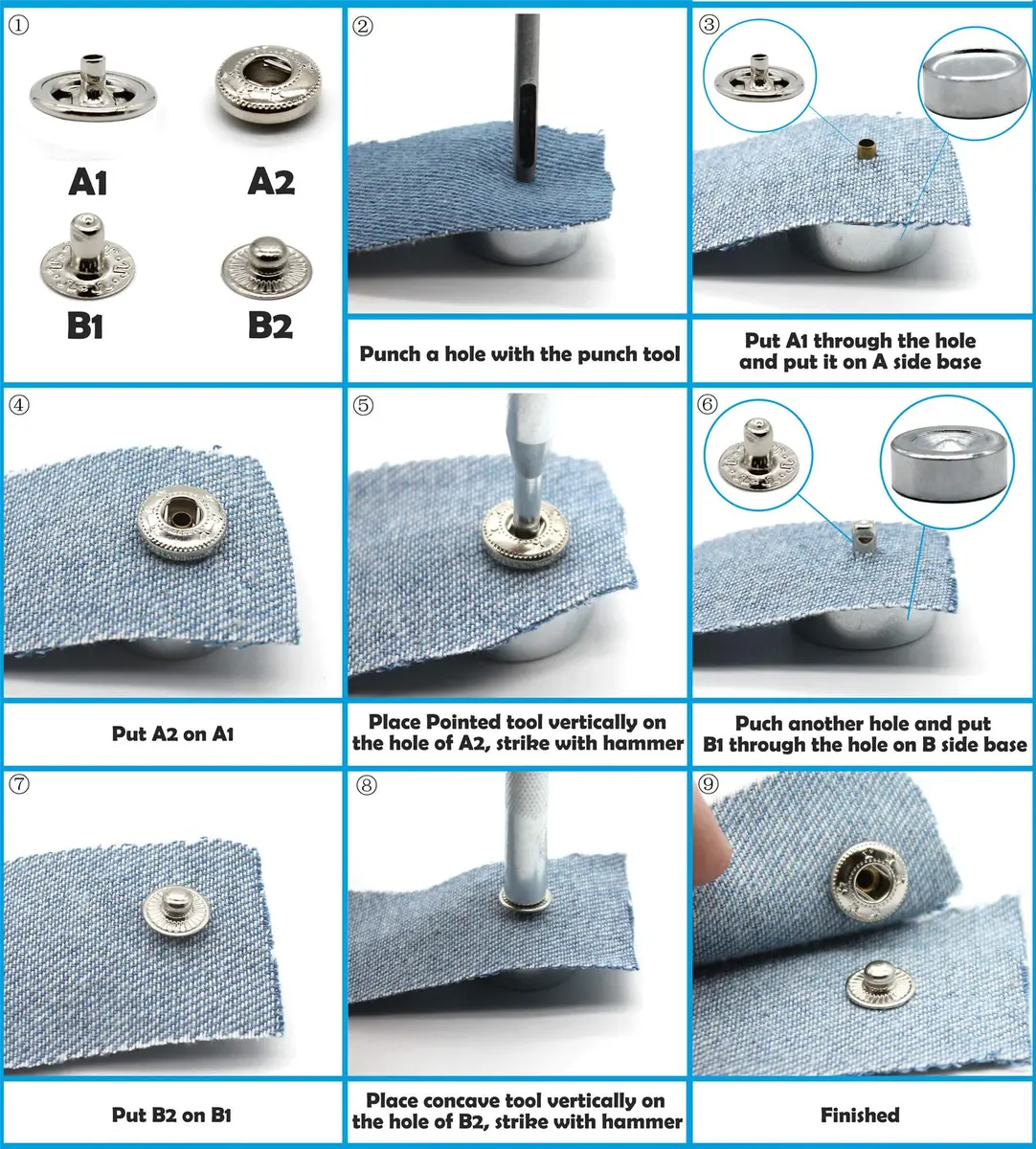 Raydodo Snap Fasteners Kit with Tools, 15mm Metal Press Studs for Clothing & Crafts, Black - view 4