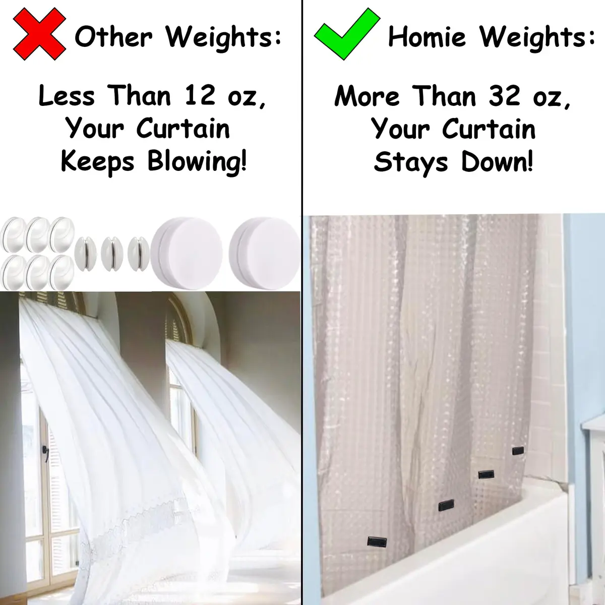 Homie Magnetic Curtain Weights 8 Pack Black | Waterproof Magnets for Bathroom Shower Liner Flags Sheer Outdoor Wind Stop - view 2