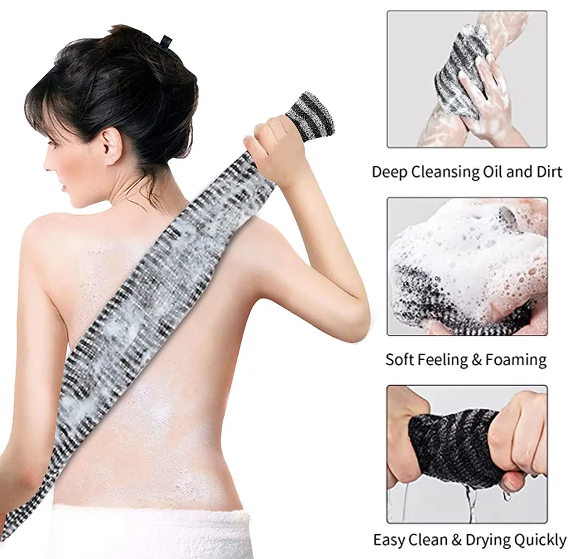 Yiclick Exfoliating Body Scrubber Black | Japanese Loofah for Men Women (40 inch, 2 Pack) - view 3