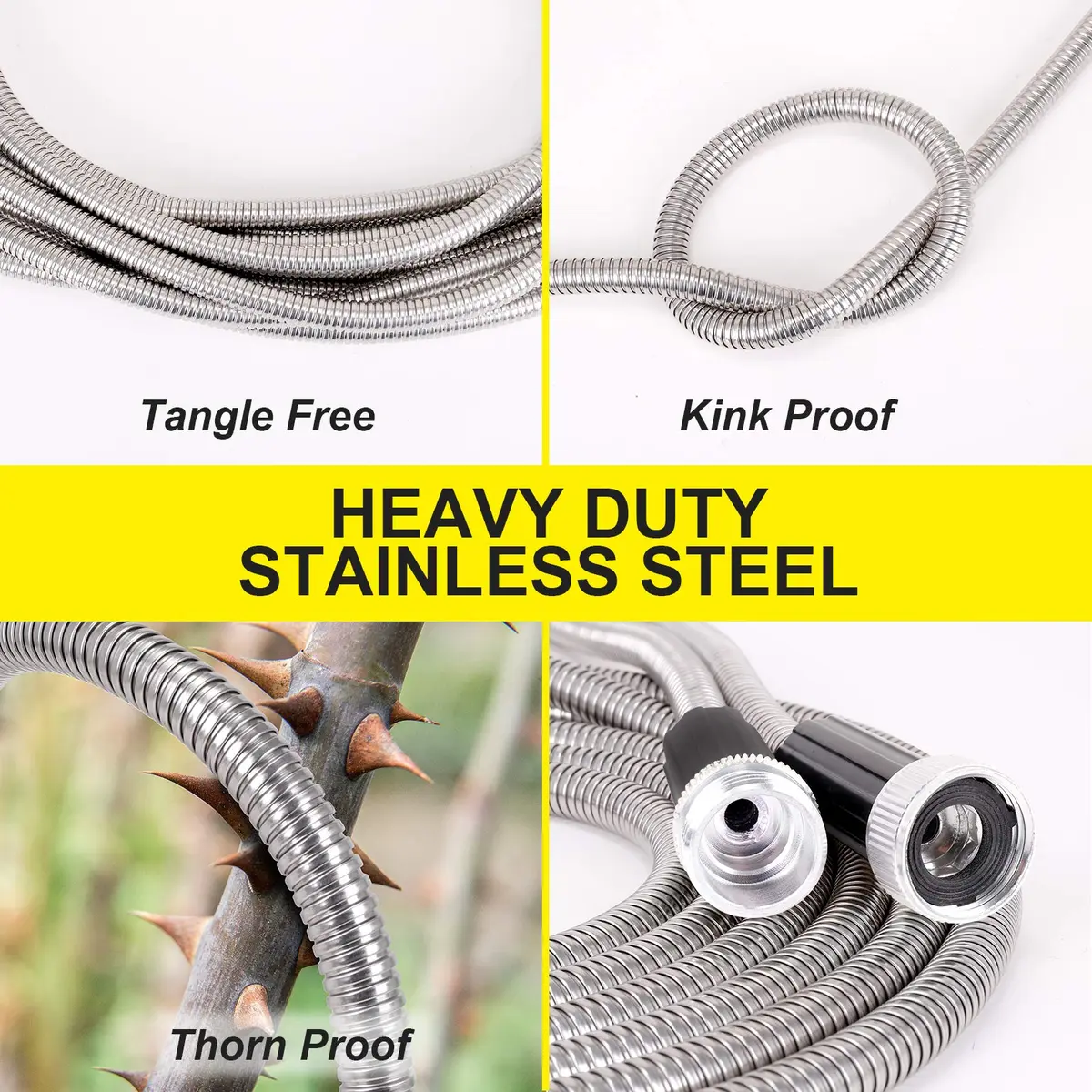 FOXEASE Stainless Steel Garden Hose 50 ft | Heavy Duty, Kink & Tangle Free, Dog Proof - view 3