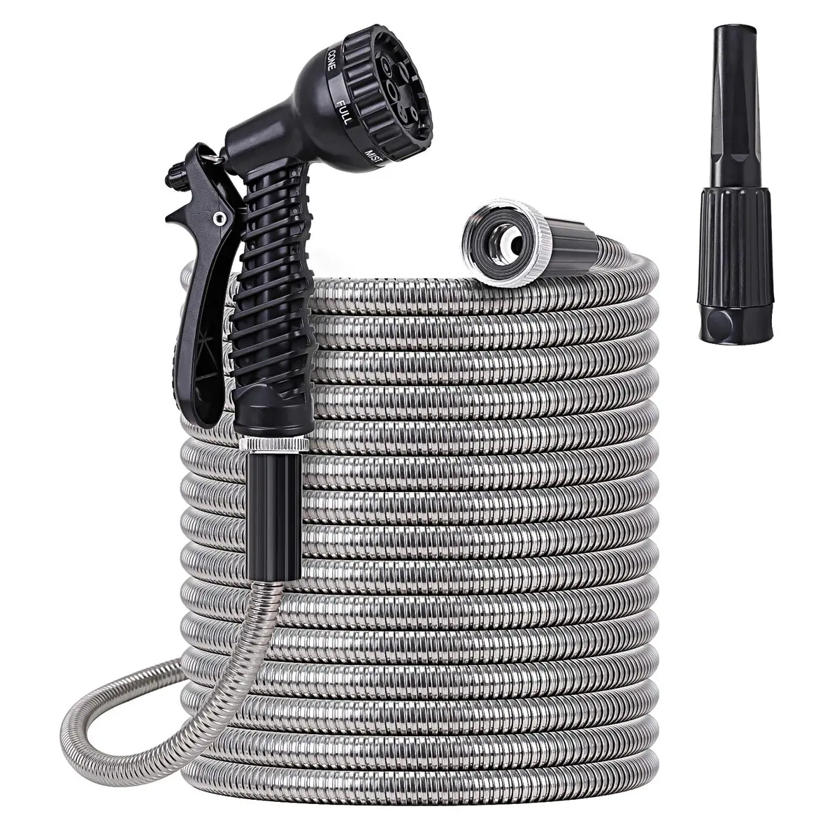 FOXEASE Metal Water Hose 25 ft - Stainless Steel Garden Hose with 2 Nozzles, Lightweight, Kink & Tangle Free, Heavy Duty, Dog Proof - view 9