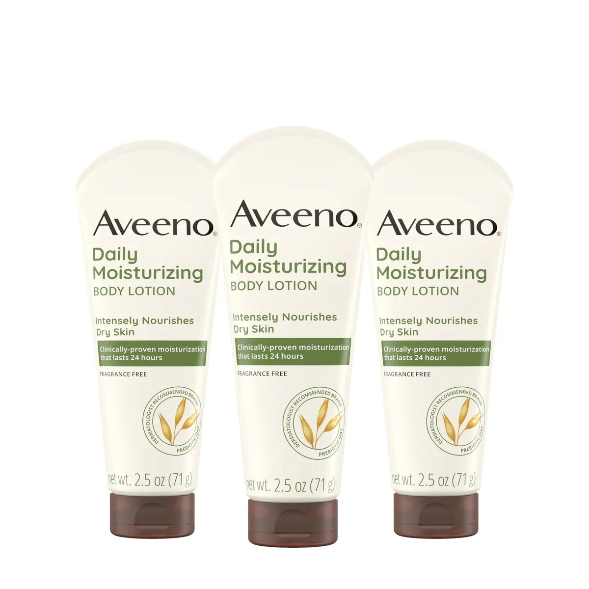 Aveeno Daily Moisturizing Body Lotion, Fragrance-Free, 2.5 fl. oz, 3 Pack | Supports 48-Hour Hydration & Skin Barrier - main product image