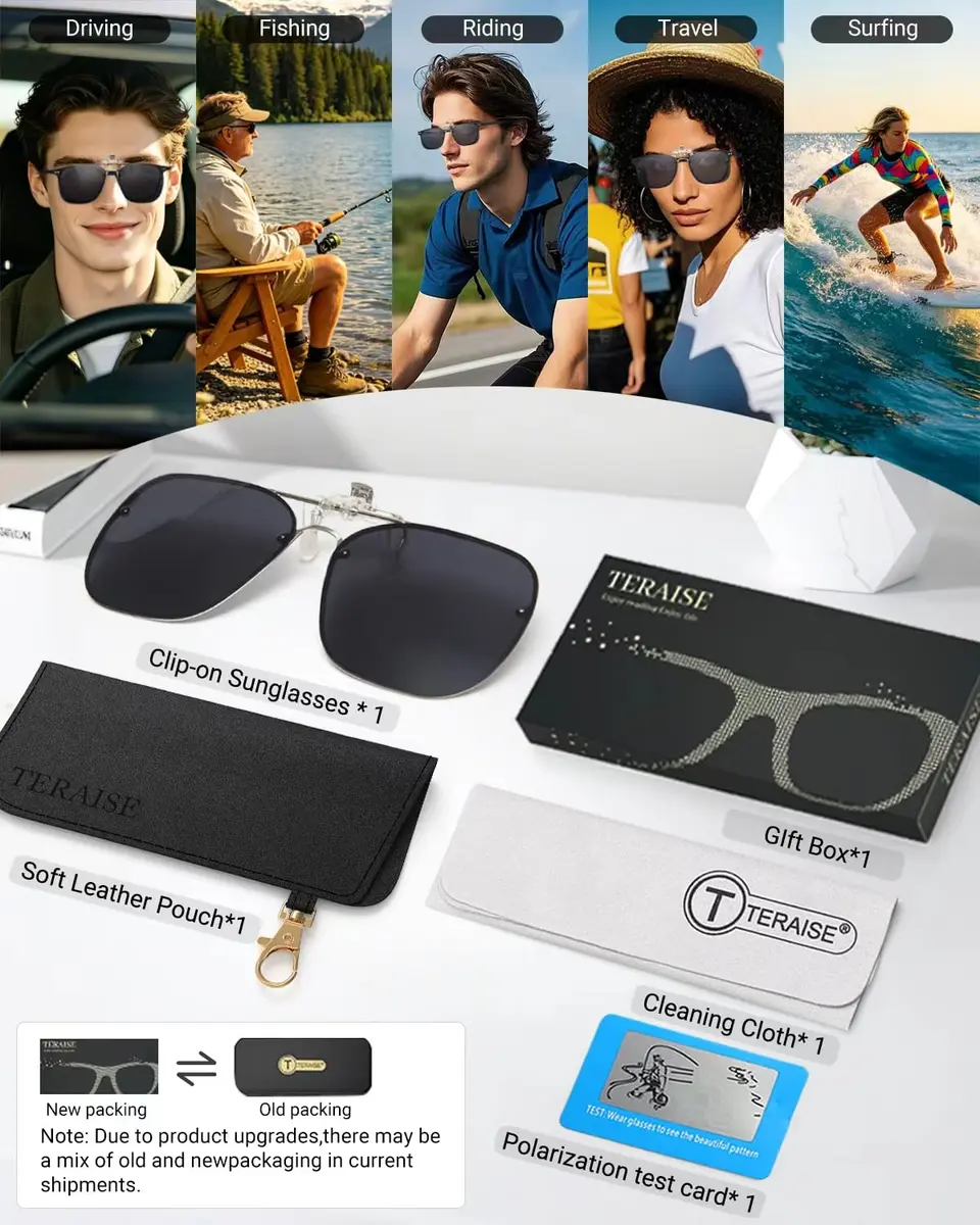 TERAISE Clip On Sunglasses for Prescription Glasses Men Women Polarized UV400 Anti-Glare 60mm (2.36") | HD Polarized Lenses for Driving & Outdoor Activities - view 6